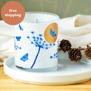 Gold Collection Cow Parsley and butterflies Candle Holder, Birthday gift