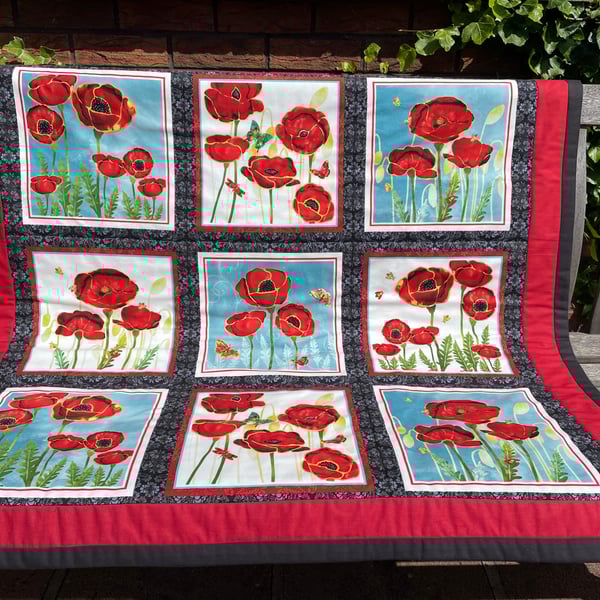 Handmade Patchwork Quilt - Poppies