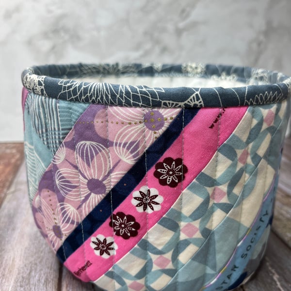 Large Fabric Tub, Fabric Storage Basket, Patchwork Quilted Tub, Limited Edition