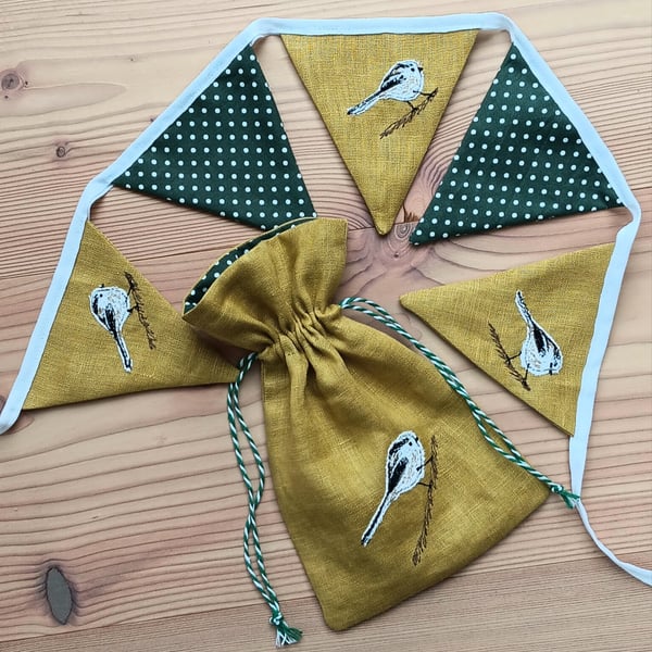 Long-tailed Tit Mini Bunting with Drawstring Gift Bag