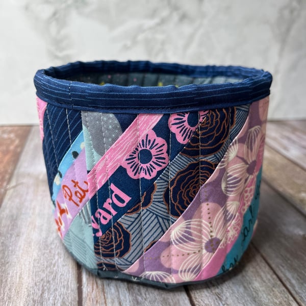 Medium Fabric Tub, Fabric Storage Basket, Patchwork Quilted Tub, Limited Edition