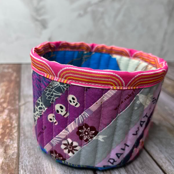 Small Fabric Tub, Fabric Storage Basket, Patchwork Quilted Tub, Limited Edition