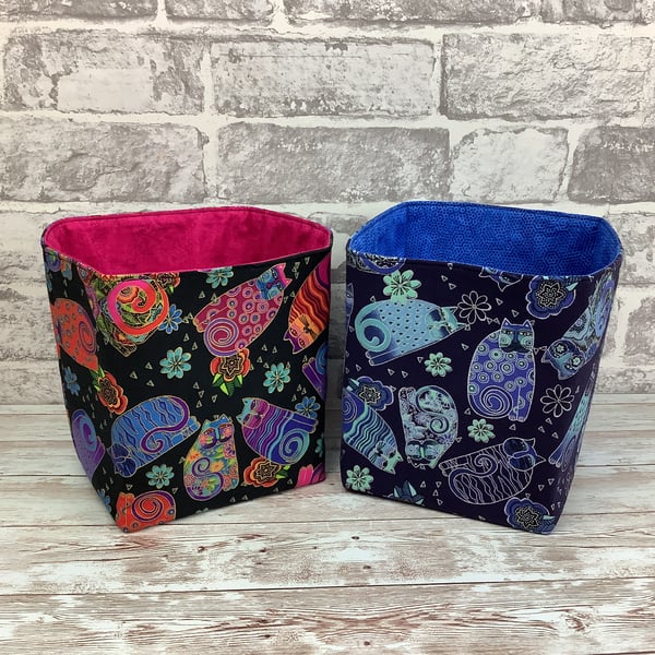 Tumbling Cats Fabric Basket, Storage bin, Choice of colours, Handmade