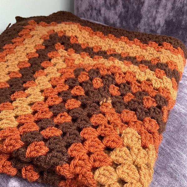 Vintage Style Granny Square Crochet Blanket in Retro Brown