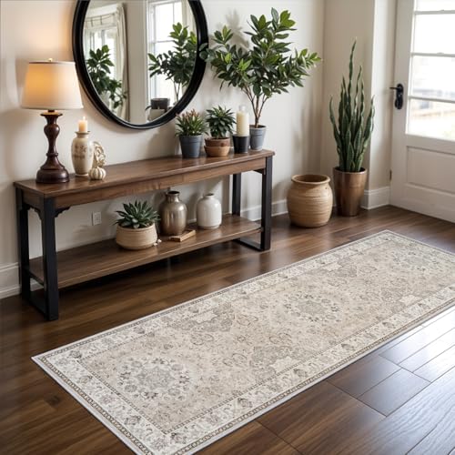 2x6 Hallway Washable Runner Rug : Vintage Soft Kitchen Laundry Runner with Non Slip Backing Farmhouse Entryway Living Room Floor Mat Stain...