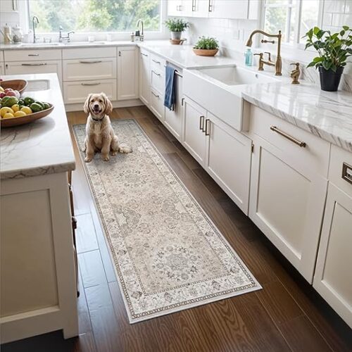 2x6 Hallway Washable Runner Rug : Vintage Soft Kitchen Laundry Runner with Non Slip Backing Farmhouse Entryway Living Room Floor Mat Stain...