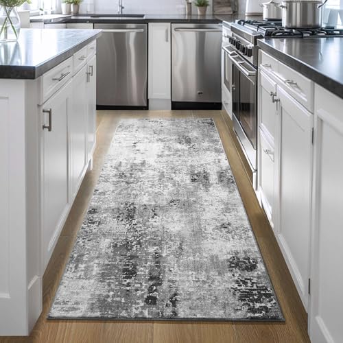 2x6 Rug Runners for Hallways Kitchen Runner Rug Non Slip Washable Grey Long Runner Rugs with Rubber Backing Soft Abstract Carpet Runner for...