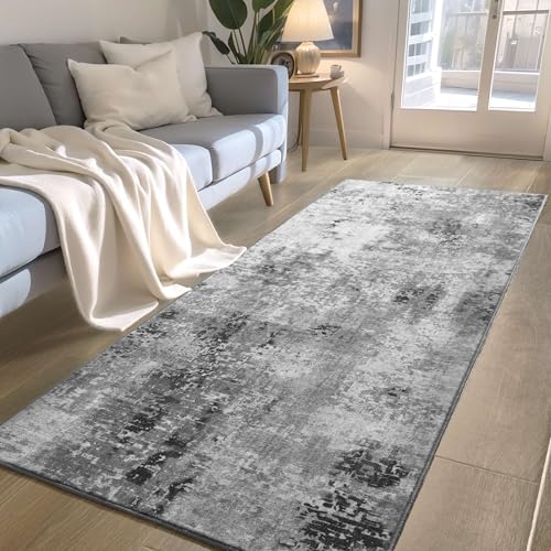 2x6 Rug Runners for Hallways Kitchen Runner Rug Non Slip Washable Grey Long Runner Rugs with Rubber Backing Soft Abstract Carpet Runner for...