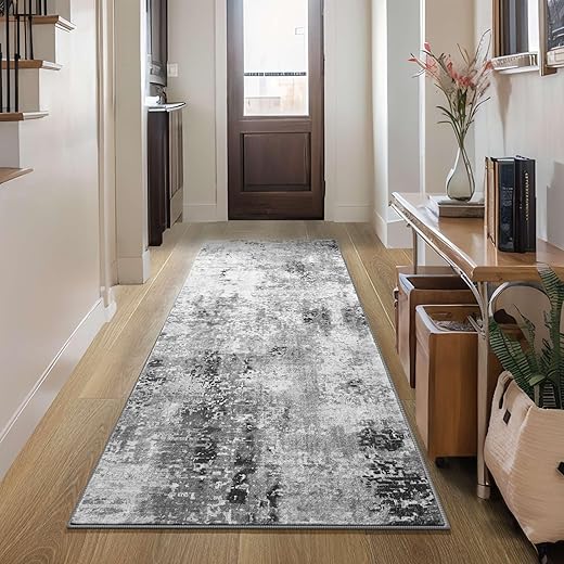 2x6 Rug Runners for Hallways Kitchen Runner Rug Non Slip Washable Grey Long Runner Rugs with Rubber Backing Soft Abstract Carpet Runner for...