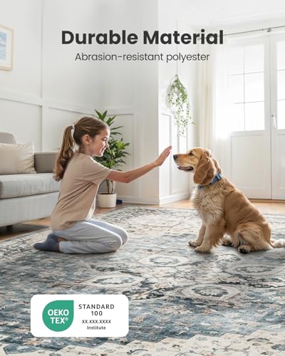 AMADA HOMEFURNISHING 8x10 Washable Area Rug, Low-Profile Large Area Rug with Non-Slip Backing & Durable Edge Binding, Vintage Large Rugs for Living...