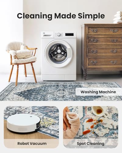 AMADA HOMEFURNISHING 8x10 Washable Area Rug, Low-Profile Large Area Rug with Non-Slip Backing & Durable Edge Binding, Vintage Large Rugs for Living...