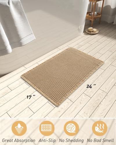 AMOAMI Upgraded Waffle Bath Mat, Super Absorbent Non Slip Bath Mats for Bathroom Floor, Machine Washable Bathroom Rugs with Tassels, Rubber Backed...