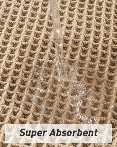 AMOAMI Upgraded Waffle Bath Mat, Super Absorbent Non Slip Bath Mats for Bathroom Floor, Machine Washable Bathroom Rugs with Tassels, Rubber Backed...