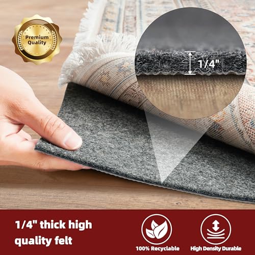 BAGAIL Felt and Natural Rubber Backing Rug Pads 1/4” Thick, 5 x 7 Ft Non Slip Carpet Gripper Keep Rugs in Place, Under Area Rug Protective...