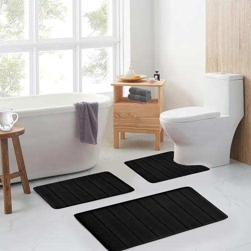Bathroom Rugs Set Memory Foam Bath Rugs Non-Slip Bath Mat Set 3 Piece,Washable Bathroom Mats,Absorbent Shaggy Rugs Super Soft U-Shaped Toilet...