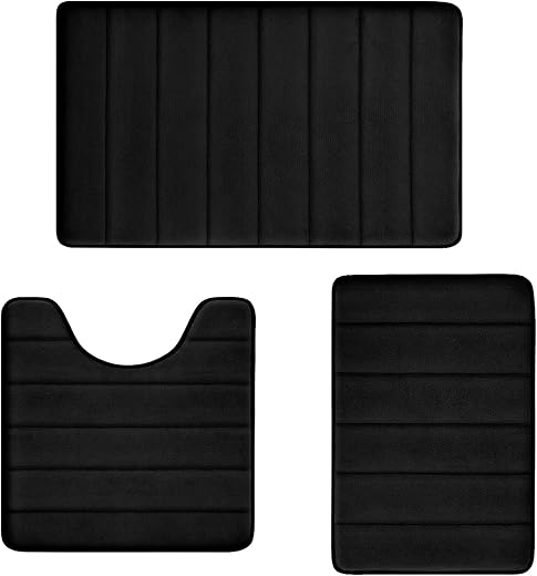 Bathroom Rugs Set Memory Foam Bath Rugs Non-Slip Bath Mat Set 3 Piece,Washable Bathroom Mats,Absorbent Shaggy Rugs Super Soft U-Shaped Toilet...