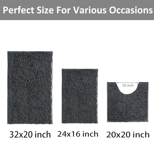 Bathroom Rugs Set Non Slip 3 Piece Bath Mat Washable Chenille Bath Rugs with PVC Backing Bath Carpet,Absorbent Bathroom Mats with Toilet Rug,Bath...