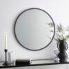 Brushed Metal Effect Pewter Grey Round Wall Mirror