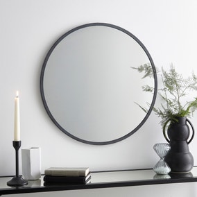 Brushed Metal Effect Pewter Grey Round Wall Mirror Brushed Metal Effect Pewter Grey Round Wall Mirror