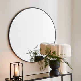 Brushed Metal Effect Pewter Grey Round Wall Mirror
