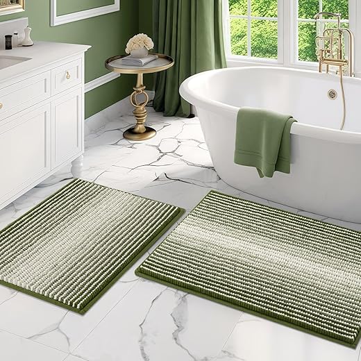 BSICPRO Bathroom Rugs and Mats Sets, 2 Piece Thick Absorbent Chenille Bath Mat Rug Set Non Slip, Soft Shaggy Bath Room Floor Mats for Bathroom,...