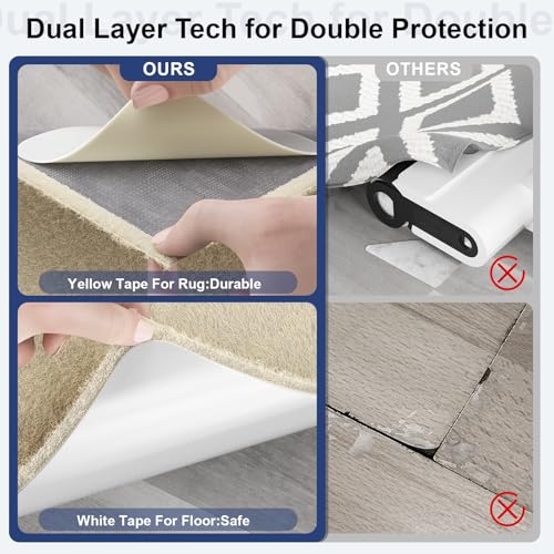 Home Techpro 12 PCS Rug Tape, Gripper for Rug for Hardwood Floors, Double Sided Reusable Under Rug Carpet Tape Stickers, Rug Anti Slip Grips for...