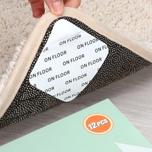 Home Techpro 12 PCS Rug Tape, Gripper for Rug for Hardwood Floors, Double Sided Reusable Under Rug Carpet Tape Stickers, Rug Anti Slip Grips for...