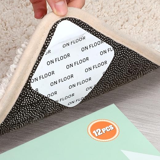 Home Techpro 12 PCS Rug Tape, Gripper for Rug for Hardwood Floors, Double Sided Reusable Under Rug Carpet Tape Stickers, Rug Anti Slip Grips for...