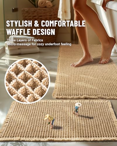 Large Waffle Bath Mat Set, Non Slip Bathroom Mat Set, Ultra Absorbent Bath Mats for Bathroom Decor, Extra Soft Floor Bathroom Rugs Sets 2 Piece,...
