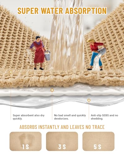 Large Waffle Bath Mat Set, Non Slip Bathroom Mat Set, Ultra Absorbent Bath Mats for Bathroom Decor, Extra Soft Floor Bathroom Rugs Sets 2 Piece,...