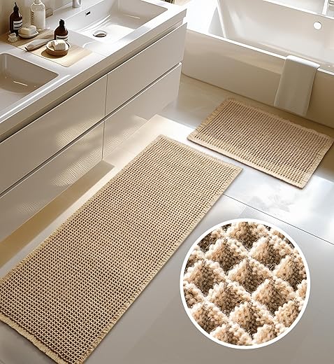 Large Waffle Bath Mat Set, Non Slip Bathroom Mat Set, Ultra Absorbent Bath Mats for Bathroom Decor, Extra Soft Floor Bathroom Rugs Sets 2 Piece,...