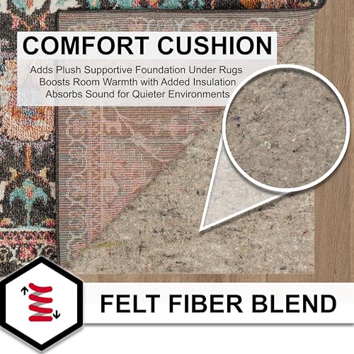 Mohawk Home 8' x 10' 1/4 Rug Pad 100% Felt Protective Cushion, Premium Comfort Underfoot – Safe for All Floors, Grey