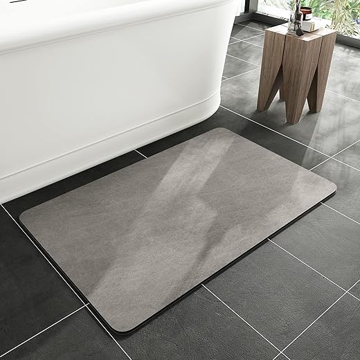 MontVoo -Bath Mat-Rubber Backing Non SlipThin Bathroom Rugs Fit Under Door- Quick Dry Absorbent Faux Suede Surface Grey Bathroom Floor Mats-Shower...