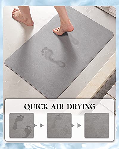 MontVoo -Bath Mat-Rubber Backing Non SlipThin Bathroom Rugs Fit Under Door- Quick Dry Absorbent Faux Suede Surface Grey Bathroom Floor Mats-Shower...