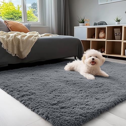 OLANLY Area Rugs for Living Room Bedroom, Machine Washable 4x5.9 ft Soft Fluffy Shaggy Bedside Rug, Indoor Floor Carpet for Kids Girls and Boys,...