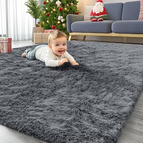 OLANLY Area Rugs for Living Room Bedroom, Machine Washable 4x5.9 ft Soft Fluffy Shaggy Bedside Rug, Indoor Floor Carpet for Kids Girls and Boys,...