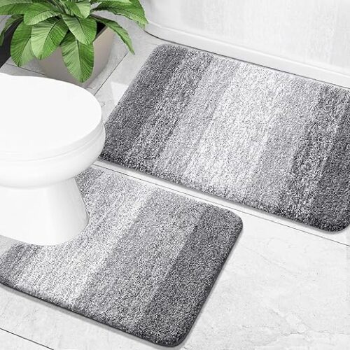 OLANLY Bathroom Rug Set 2 Piece, Soft Absorbent Microfiber Bath Mats and U-Shaped Contour Toilet Rug, Non-Slip, Machine Wash Dry, Plush Shaggy Bath...