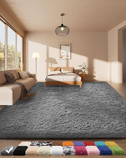 Ophanie Area Rugs for Bedroom, Upgrade Non-Slip Grey Fluffy Soft Shag Carpet, Indoor Floor Gray 4x6 Fuzzy Shaggy Living Room Plush Rug for Kids...
