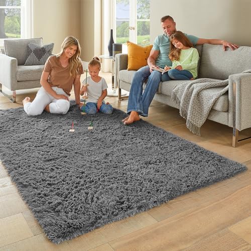 Ophanie Area Rugs for Bedroom, Upgrade Non-Slip Grey Fluffy Soft Shag Carpet, Indoor Floor Gray 4x6 Fuzzy Shaggy Living Room Plush Rug for Kids...