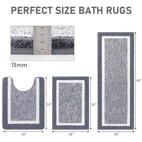 Pauwer Bathroom Rug Mat Set 3 Piece, Microfiber Shaggy Bath Set, Non-Slip Ultra Soft Carpet Mats, Absorbent with U-Shaped Toilet for Bathroom, Tub,...