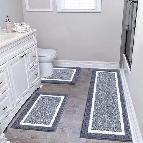 Pauwer Bathroom Rug Mat Set 3 Piece, Microfiber Shaggy Bath Set, Non-Slip Ultra Soft Carpet Mats, Absorbent with U-Shaped Toilet for Bathroom, Tub,...