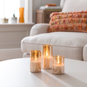 Set of 3 LED Glass Pillar Candles