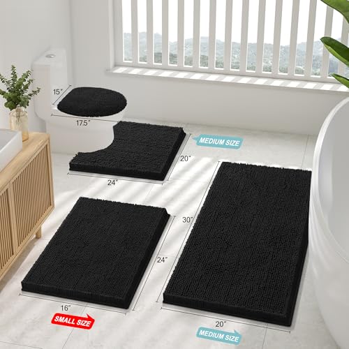 Smiry Luxury Chenille Bathroom Rugs 30x20, Extra Soft and Absorbent Shaggy Bath Mat, Machine Washable, Non-Slip Plush Carpet Runner for Tub,...