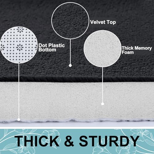 Smiry Memory Foam Bath Mat 30x20, Extra Soft and Absorbent Bathroom Mats, Non Slip Washable Carpet for Floor, Shower and Tub, Black