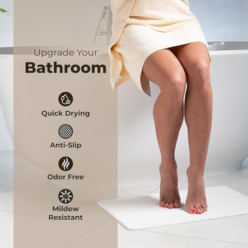 Stone Bath Mat, Diatomaceous Earth Non-Slip Stone Shower Mat - Quick Drying Absorbent Bath Mats for Bathroom - Elegant & Modern Design, Easy to...
