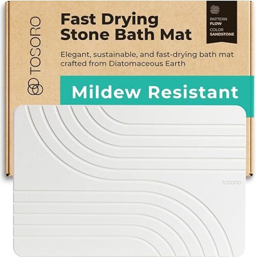 Stone Bath Mat, Diatomaceous Earth Non-Slip Stone Shower Mat - Quick Drying Absorbent Bath Mats for Bathroom - Elegant & Modern Design, Easy to...