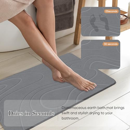 Stone Bath Mat Diatomite Stone Mats for Bathroom Non-Slip Diatomaceous Earth Shower Mat Super Absorbent Bathroom Floor Mat Natural Easy to Clean(24...