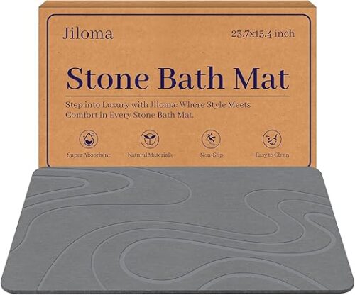 Stone Bath Mat Diatomite Stone Mats for Bathroom Non-Slip Diatomaceous Earth Shower Mat Super Absorbent Bathroom Floor Mat Natural Easy to Clean(24...