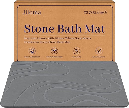 Stone Bath Mat Diatomite Stone Mats for Bathroom Non-Slip Diatomaceous Earth Shower Mat Super Absorbent Bathroom Floor Mat Natural Easy to Clean(24...