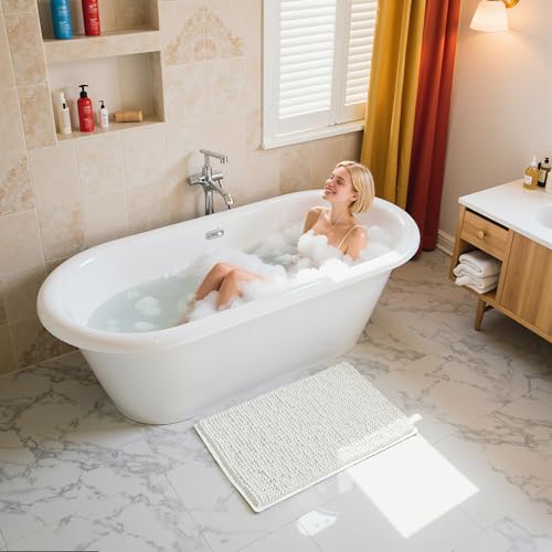 SUBRTEX Bathroom Rugs Chenille Bath Rug Soft Short Plush Bath Mat Soft Shower Mat Water Absorbent Shower Mat Quick Dry Machine Washable(White,16" x...